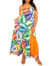 Buxom Couture - Palm Print Blocked Maxi Sundress - Lyst