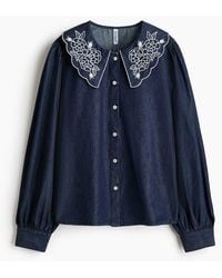 H&M - Embroidered-Collar Denim Blouse - Lyst