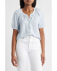 Bobeau - Print Puff Sleeve Button-Up Top - Lyst