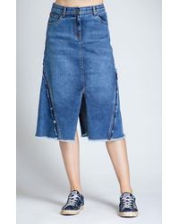 Apny - Fray Hem A-Line Denim Skirt - Lyst