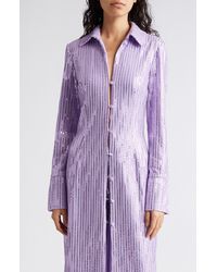 Stine Goya - Sonja Sequin Long Sleeve Button-up Midi Shirtdress - Lyst