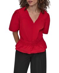 DKNY - Shirred Puff Sleeve Peplum Top - Lyst