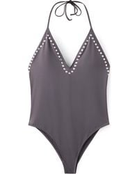 Mango - Studded Halter One-Piece Swimsuit - Lyst