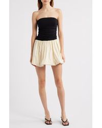 Moon River - Strapless Bubble Hem Mixed Media Minidress - Lyst