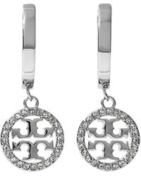Tory Burch - Miller Pavé Drop Huggie Hoop Earrings - Lyst