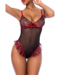 MAPALE - Embroidered Heart Underwire Teddy - Lyst