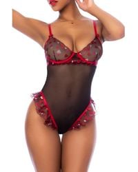 MAPALE - Embroidered Heart Underwire Teddy - Lyst