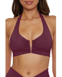 Becca - Shirred V-Wire Halter Bikini Top - Lyst