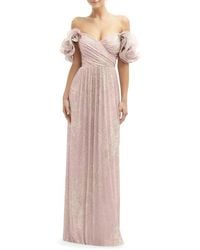After Six - Ruffle Off The Shoulder Metallic Column Gown - Lyst