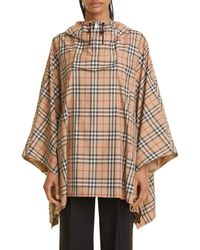 Burberry - Check Hooded Poncho - Lyst