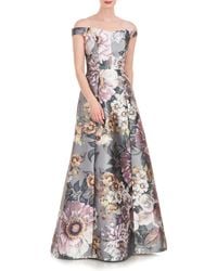 Kay Unger - Garland Floral Print Off The Shoulder Gown - Lyst