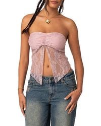 Edikted - Twilight Strapless Lace Split Front Crop Top - Lyst