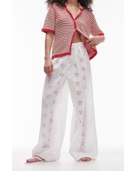 TOPSHOP - Cotton Eyelet Wide Leg Cover-up Pants - Lyst