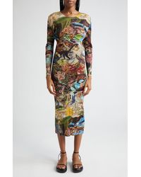 Pleats Please Issey Miyake - Auroro Jungle Print Pleated Long Sleeve Midi Dress - Lyst