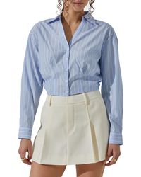 Astr - Pinstripe Cotton Crop Button-up Shirt - Lyst