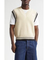 Ami Paris - Ami De Coeur Rib Wool & Cotton V-Neck Sweater Vest - Lyst