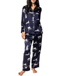 Petite Plume - Panthre De Nuit Piped Silk Pajamas - Lyst