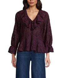 Lands' End - Feminine Ruffle Chiffon V Neck Blouse - Lyst