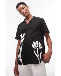 TOPMAN - Floral Appliqué Linen Blend Camp Shirt - Lyst