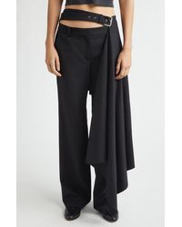 Monse - Regular Fit Belted Pleated Stretch Virgin Wool Skirt Trousers - Lyst