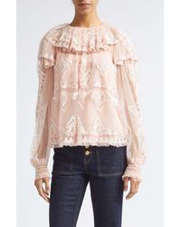 Ulla Johnson - Ivy Floral Lace Embroidered Ruffle Tulle Top - Lyst