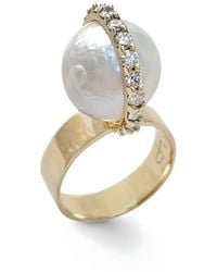Leslie Paige - Perched Cultured Pearl & Diamond Ring - Lyst