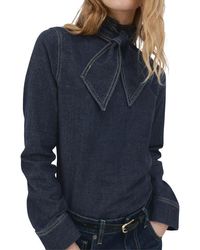 Mango - Tie Neck Denim Button-Up Shirt - Lyst
