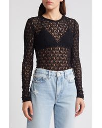 FRAME - Sheer Stretch Lace Top - Lyst