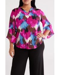 Jones New York - Abstract Print V-Neck Flutter Sleeve Top - Lyst