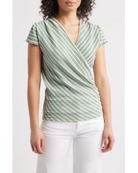 Loveappella - Puckered Stripe Wrap Front Top - Lyst