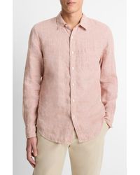 Vince - Houndstooth Classic Fit Linen Button-Up Shirt - Lyst