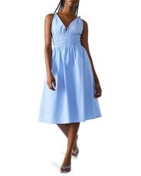 Steve Madden - Kassie Bead Detail Smock Waist Cotton Midi Dress - Lyst