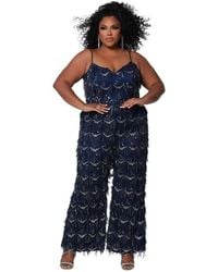 Sydney's Closet - Spaghetti Strap Sequin Fringe Plus Size Jumpsuit - Lyst