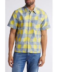 Percival - Sunshine Twister Warped Check Short Sleeve Cotton & Silk Button-up Shirt - Lyst