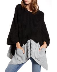 Treasure & Bond Rib Knit Poncho - Black