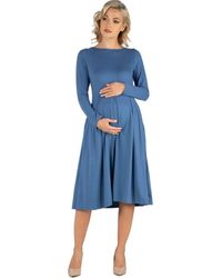 24seven Comfort Apparel - Maternity Midi Length Fit And Flare Pocket Dress - Lyst
