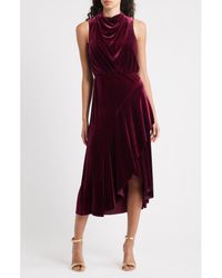 Vince Camuto - Cowl Neck High-Low Velvet Midi Dress - Lyst