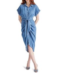 Steve Madden - Tori Tie Waist Denim Midi Shirtdress - Lyst
