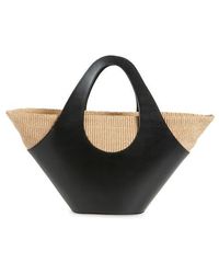 Reformation - Siena Leather & Raffia Top Handle Tote - Lyst