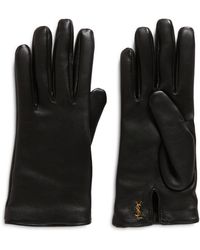 Saint Laurent - Cassandre Logo Cashmere Lined Leather Gloves - Lyst