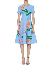 Carolina Herrera - Floral Print Jacquard Knit Fit & Flare Dress - Lyst