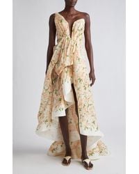 Zimmermann - Natura Floral Draped Linen & Silk High-low Gown - Lyst