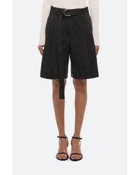 Helmut Lang - Belted Double Pleat Stretch Cotton Shorts - Lyst