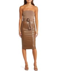 Bebe - Faux Leather Belted Strapless Dress - Lyst