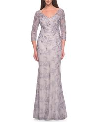 La Femme - Pastel Lace Mother Of The Bride Gown With Three Quarter Sleeves - Lyst