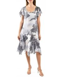 Komarov - Flutter Sleeve Charmeuse & Chiffon Cocktail Dress - Lyst