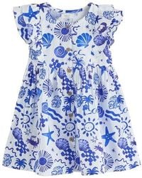 Next - Kids' Seaside Print Ruffle Button Front Cotton Dress - Lyst