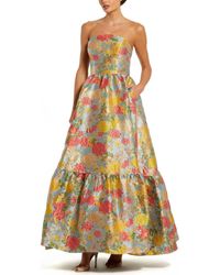 Mac Duggal - Strapless Brocade Floral Gown With Ruffle Hem - Lyst