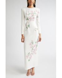 Oscar de la Renta - Cherry Blossom Long Sleeve Sequin Jersey Column Gown - Lyst