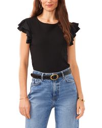Vince Camuto - Tiered Ruffle Sleeve Cotton Blend Top In Rich Black At Nordstrom Rack - Lyst